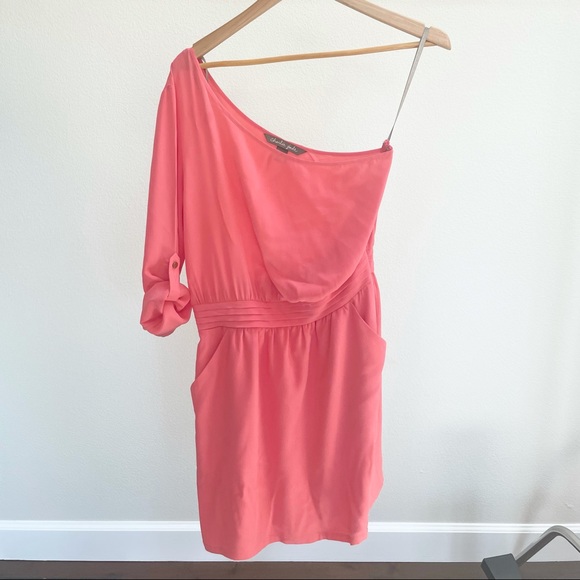 Charlie Jade Coral Pink Silk One Shoulder Cocktail Dress - Picture 5 of 11